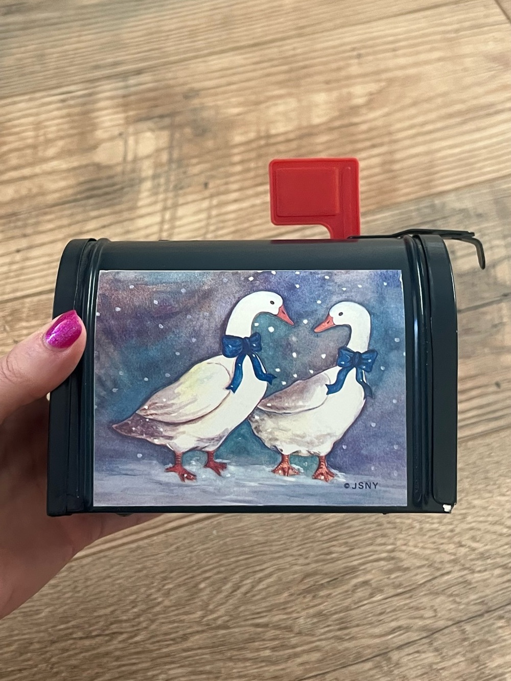 vintage miniature tin geese mailbox